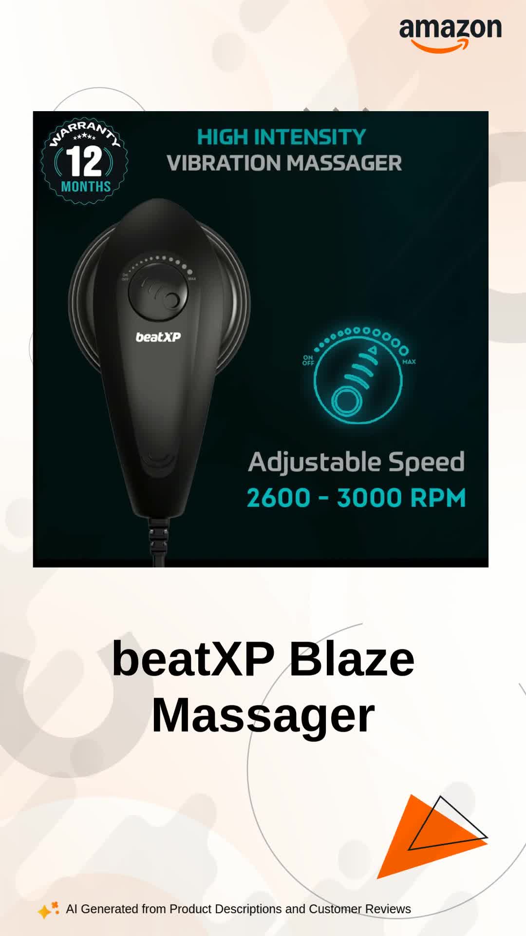 beatXP Blaze Electric Body Massager with 3 Massage Heads - Shiatsu